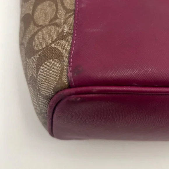 Coach Peyton Leather Zip Top Tote Berry w/ contrasting Signature “C” side panels - Picture 10 of 14